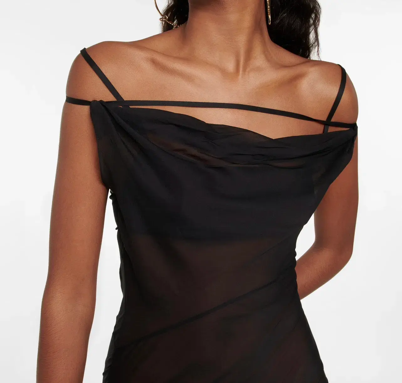 Jacquemus La Robe Draggiu Silk-Blend Maxi Dress in Black Size 36/AU 8 - Image 3