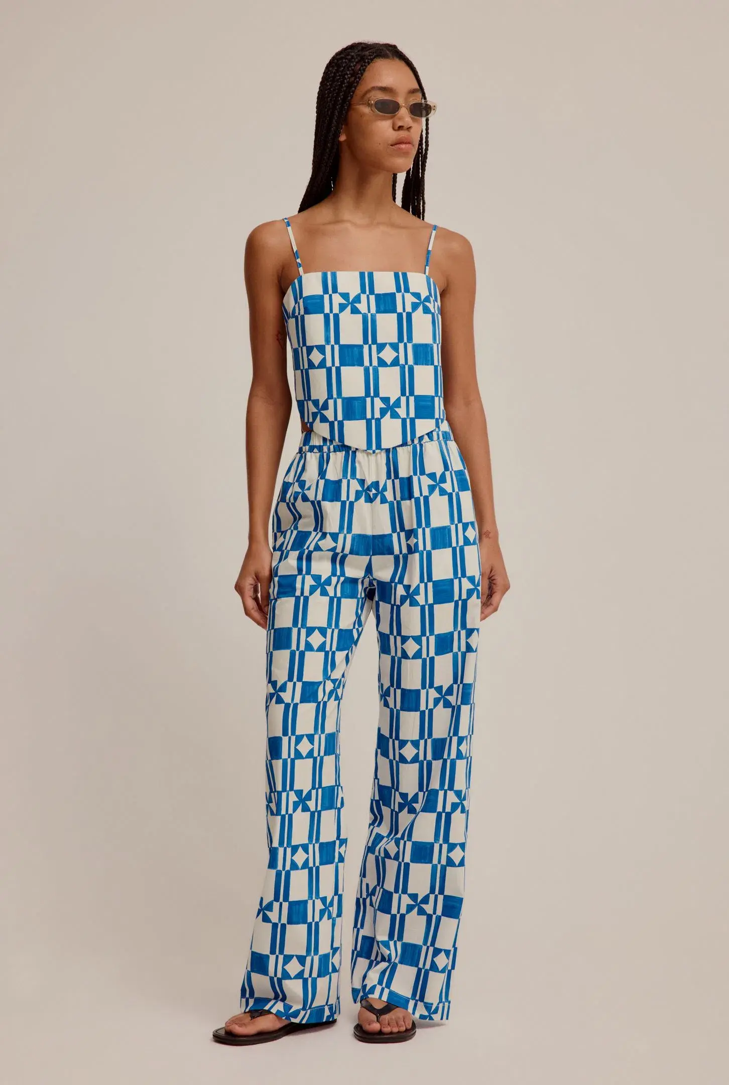 Venroy Printed Poplin Top Size XS/AU 6 & Pants Size S/AU 8 Set Print  - Image 1