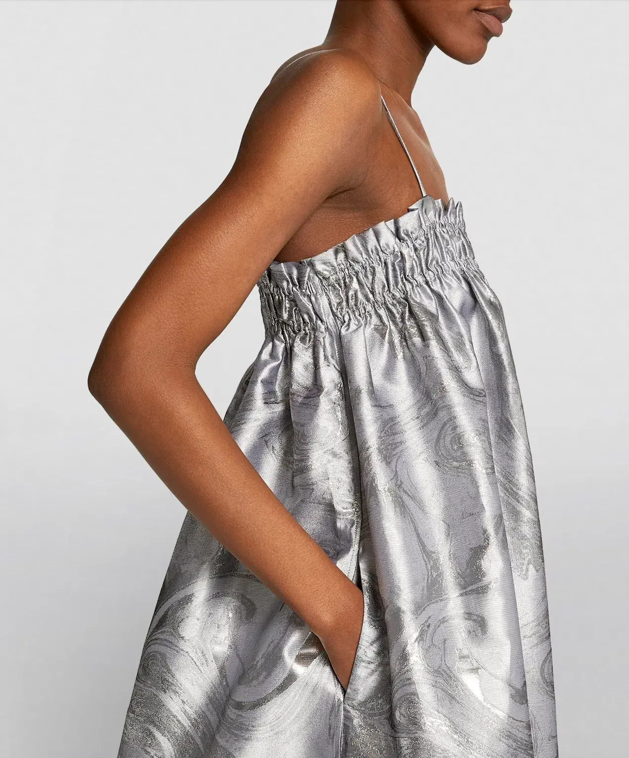 Ganni Shiny Jacquard Strap Dress Sliver Metallic Size 10 - Image 3