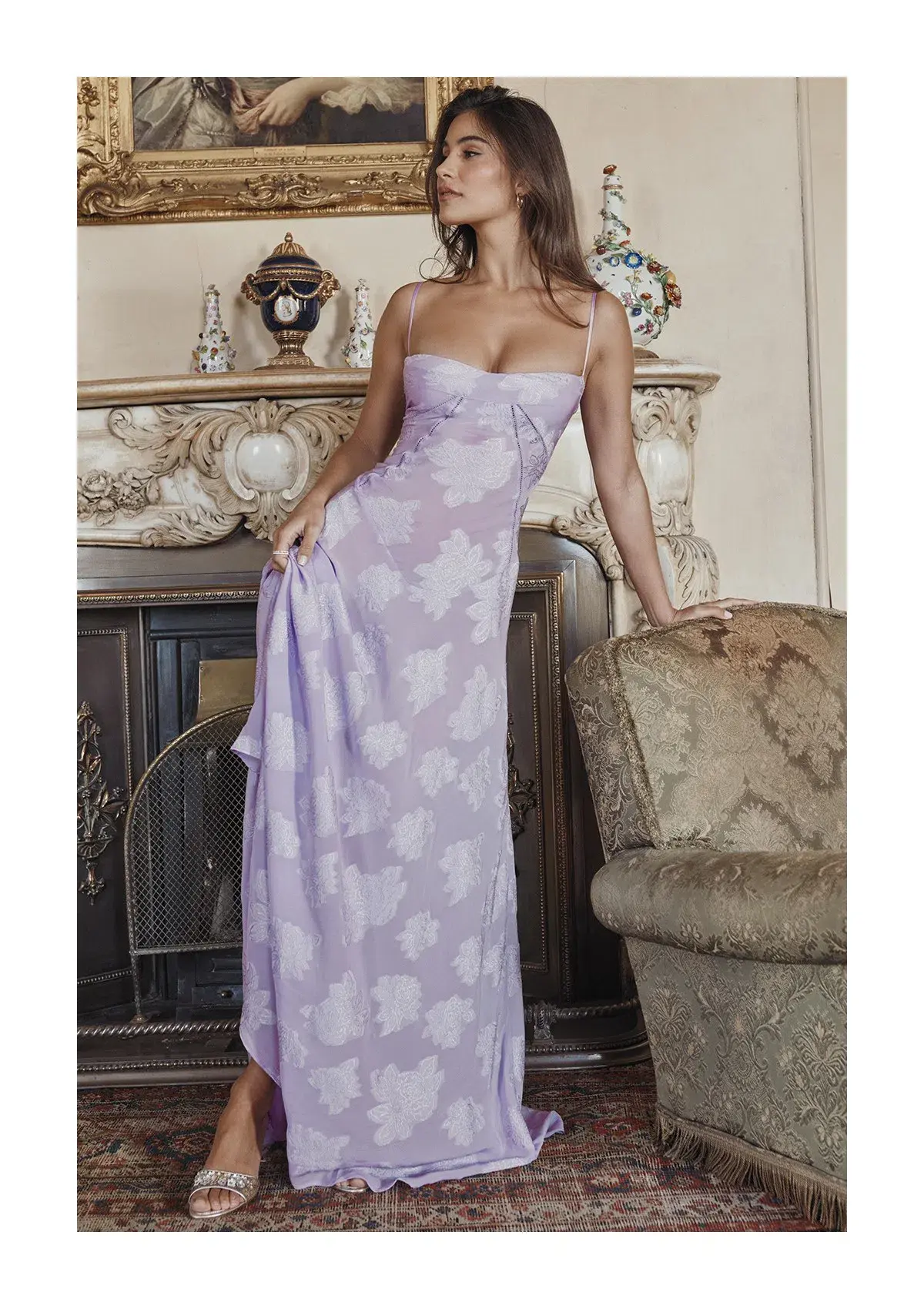 House of CB Seren Orchid Floral Lace Back Maxi Dress Purple Regular Cup Size L / AU 12 - Image 1