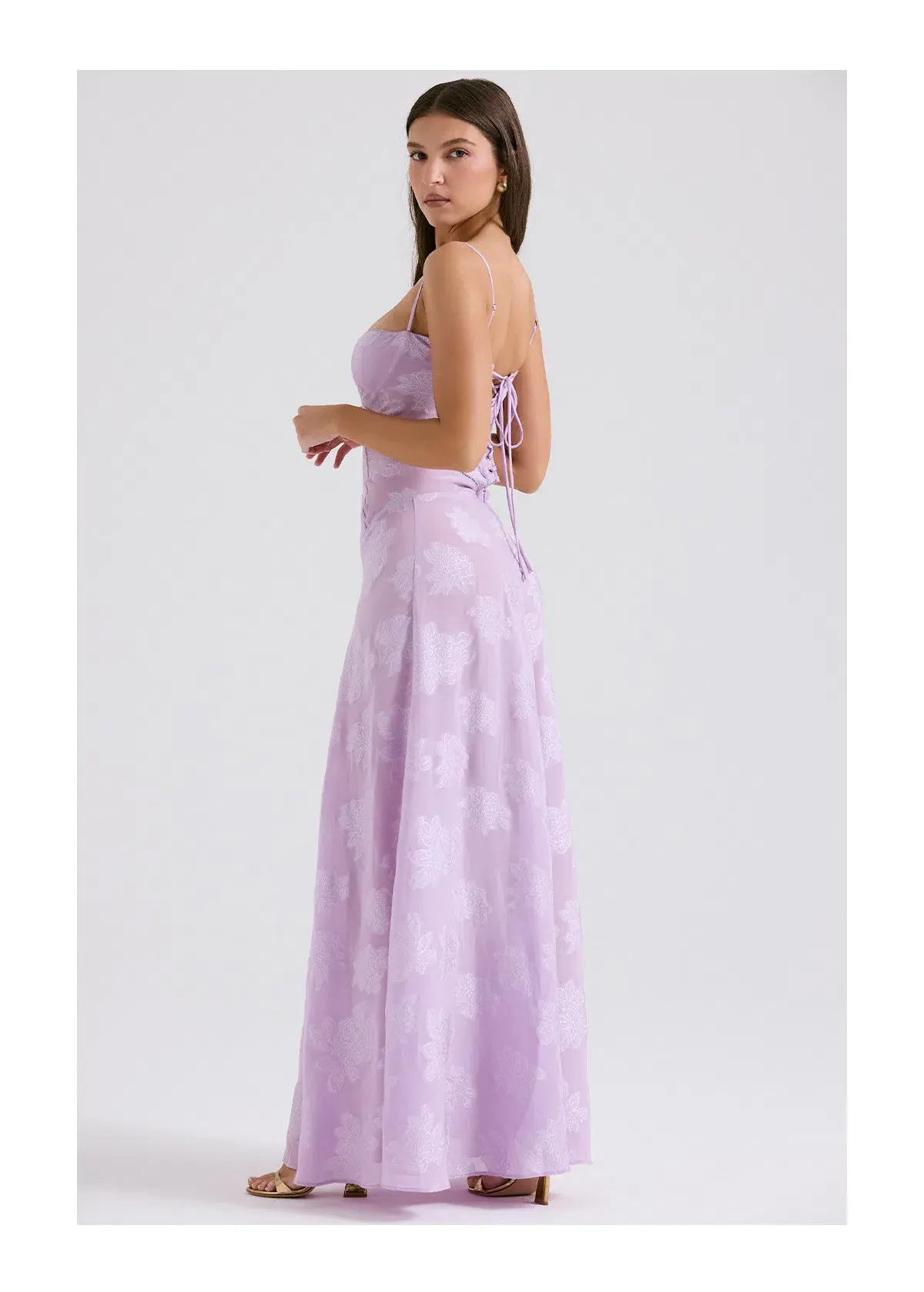 House of CB Seren Orchid Floral Lace Back Maxi Dress Purple Regular Cup Size L / AU 12 - Image 3