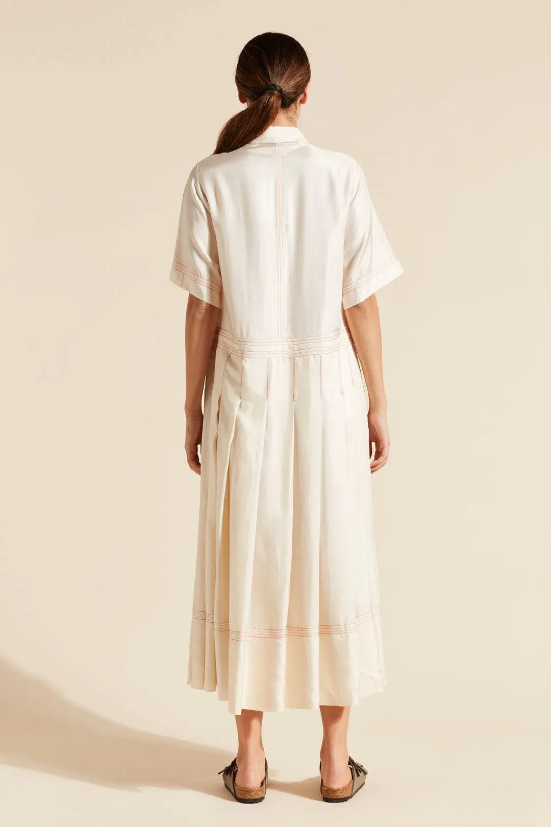 Lee Matthews Adelaide Pleated Shirt Dress Cream Size 12 - Image 2
