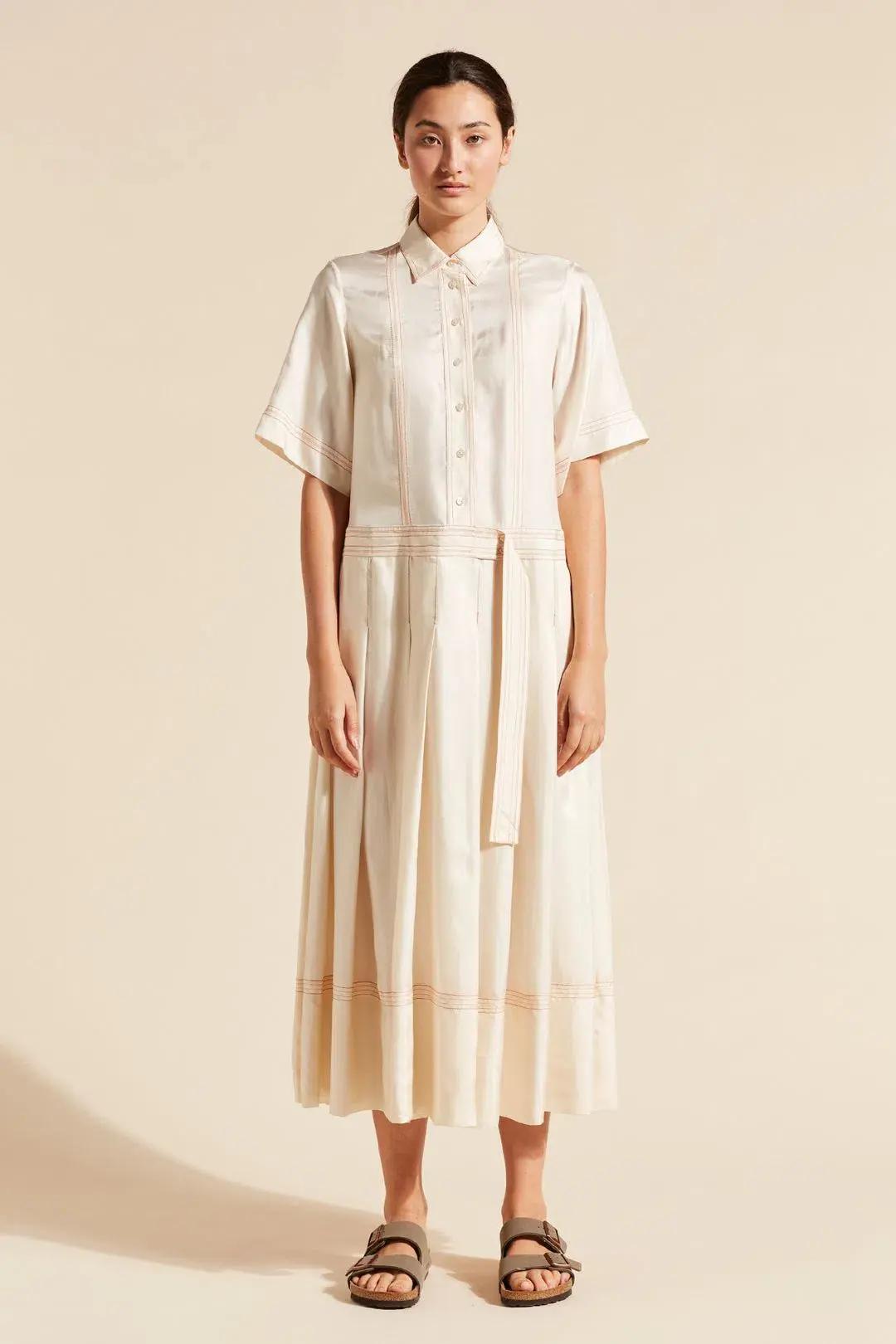 Lee Matthews Adelaide Pleated Shirt Dress Cream Size 12 - Image 1