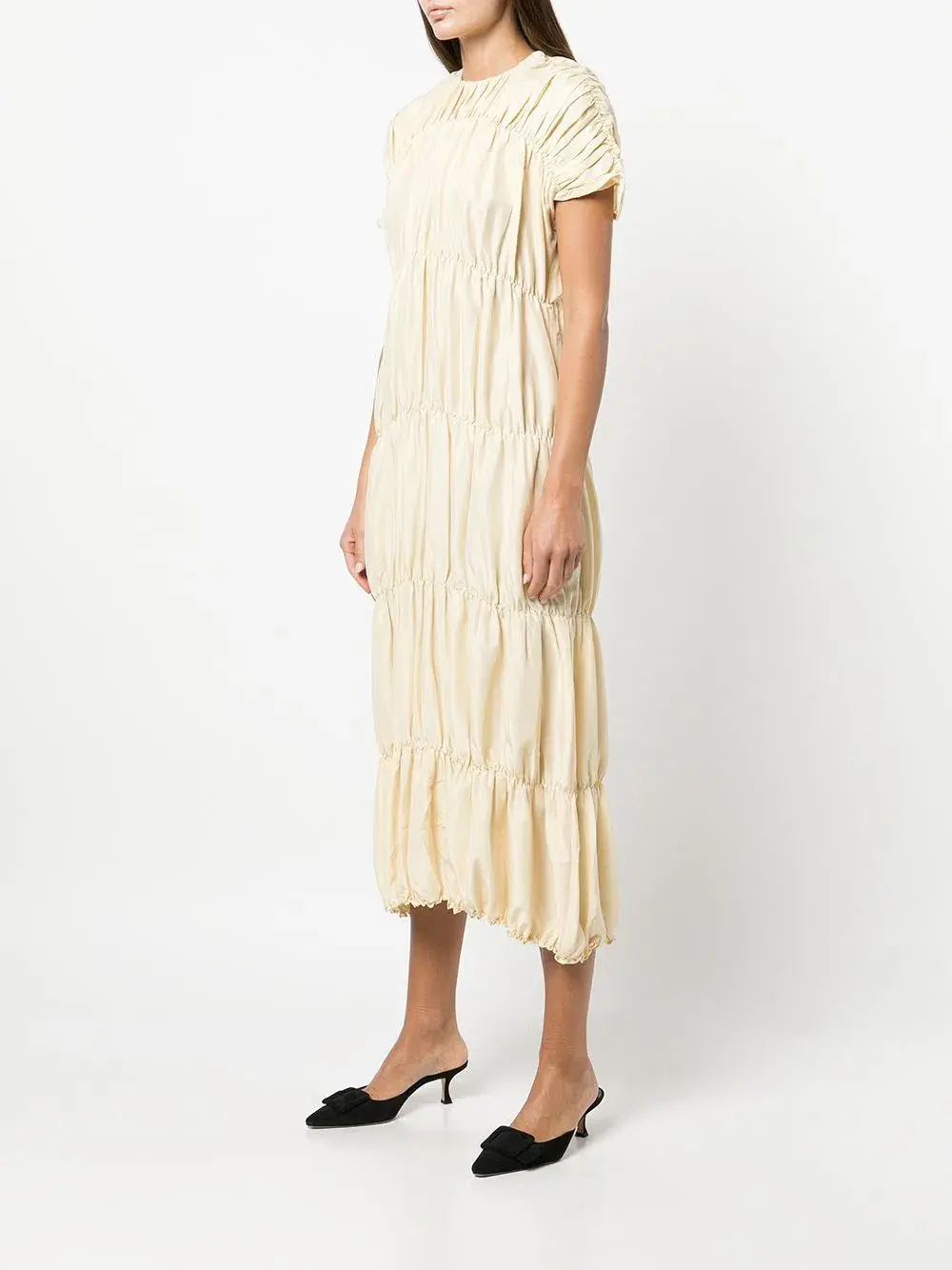 Toteme Ruched Silk Dress Yellow Cream Size 38 / AU 10 - Image 2