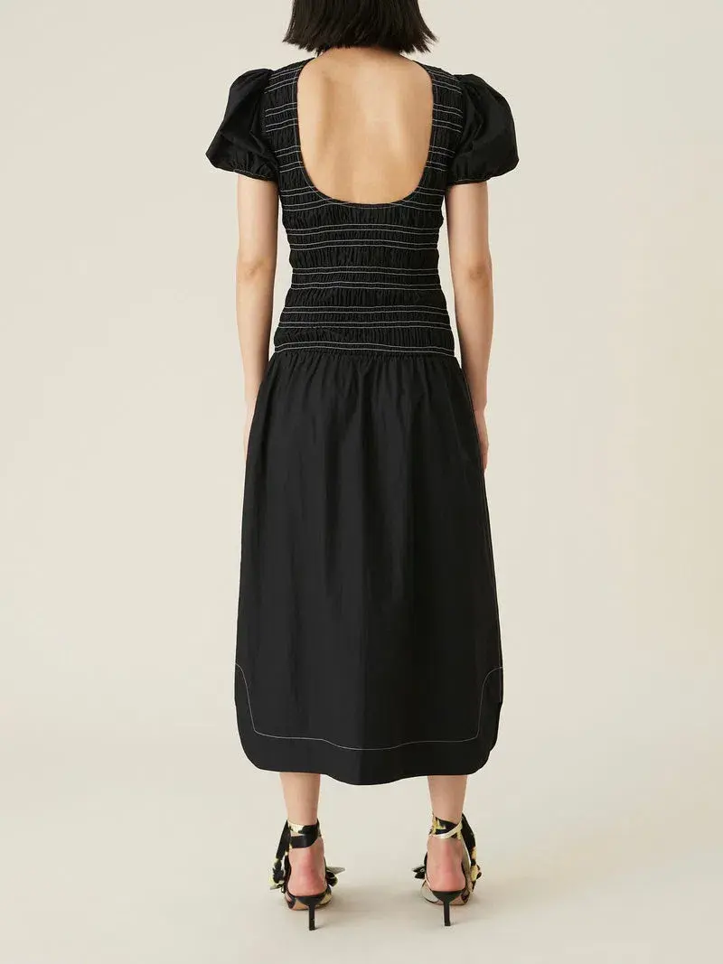 Ganni Poplin Shirred Dress Black Size 38/ AU 10 - Image 3