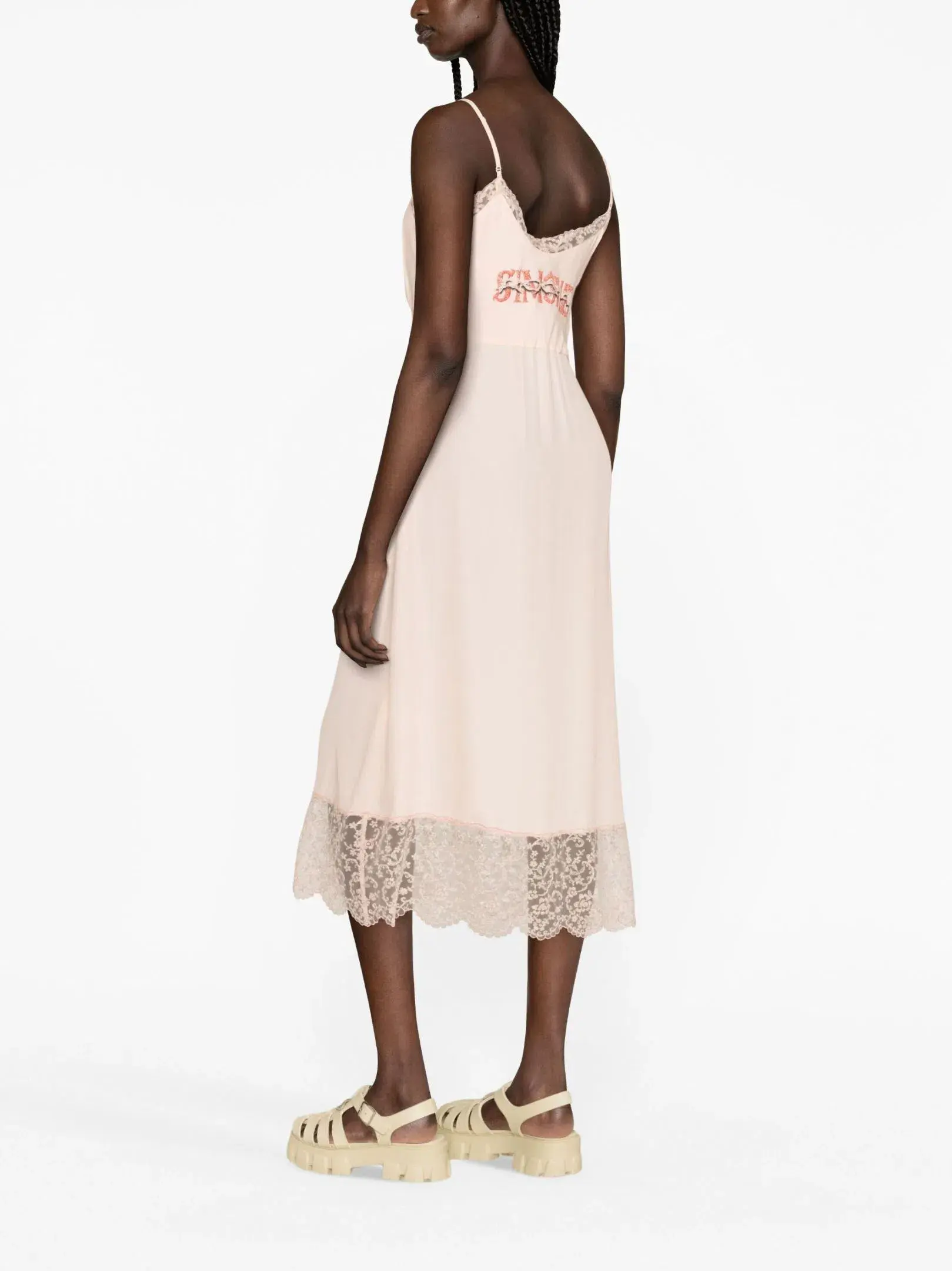 Simone Rocha Lace Trim Slip Midi Dress Pink Size 12 - Image 2