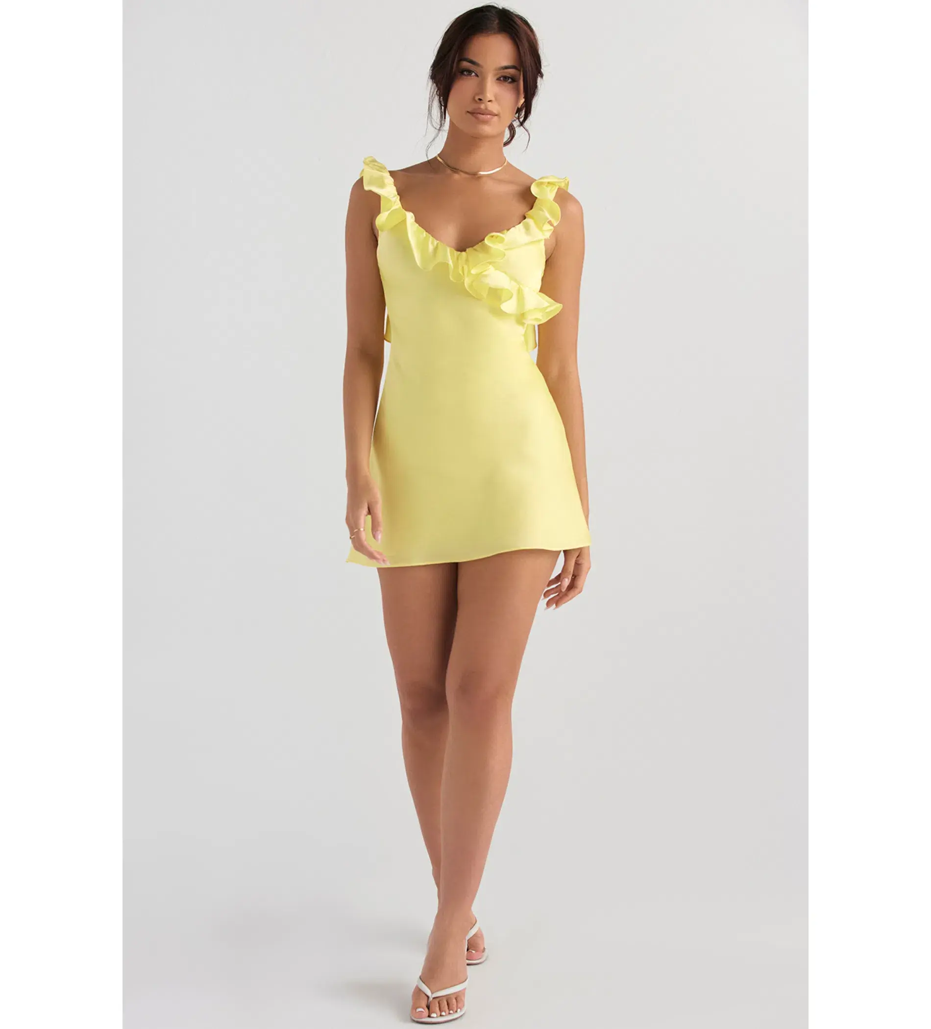 House of CB Tink  Satin Ruffle Mini Dress Buttercup Size 8 - Image 1