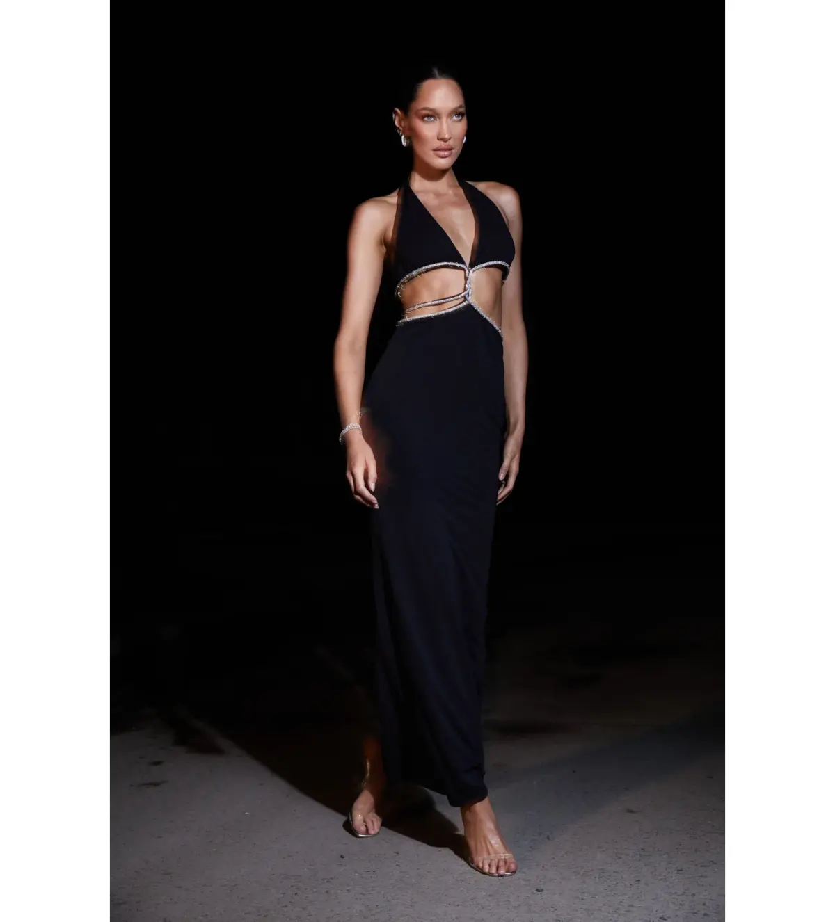MESHKI Nicha Diamante Cut Out Maxi Dress Black Size 8  - Image 3