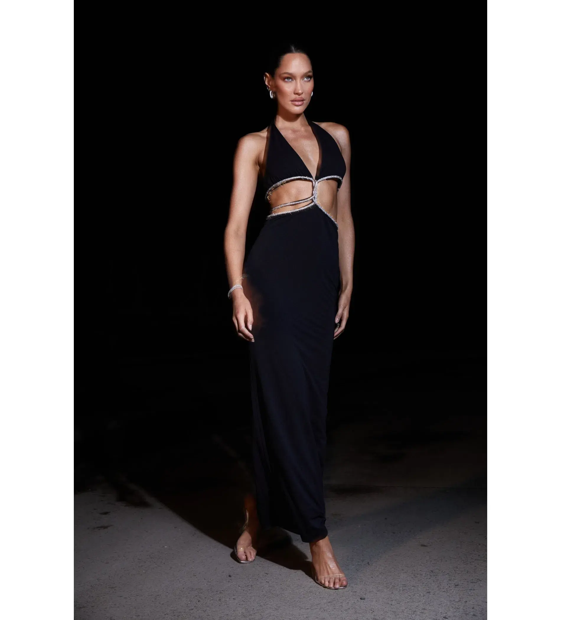 MESHKI Nicha Diamante Cut Out Maxi Dress Black Size 8  - Image 3