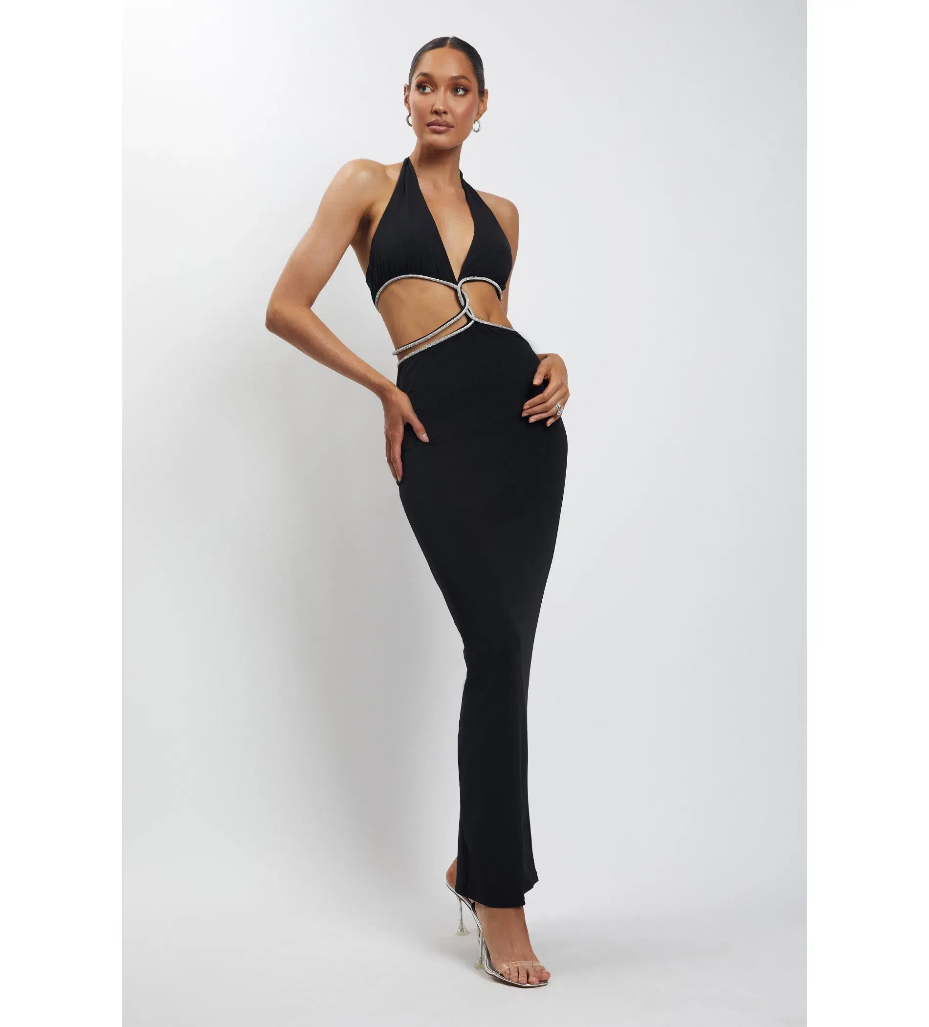 MESHKI Nicha Diamante Cut Out Maxi Dress Black Size 8  - Image 1