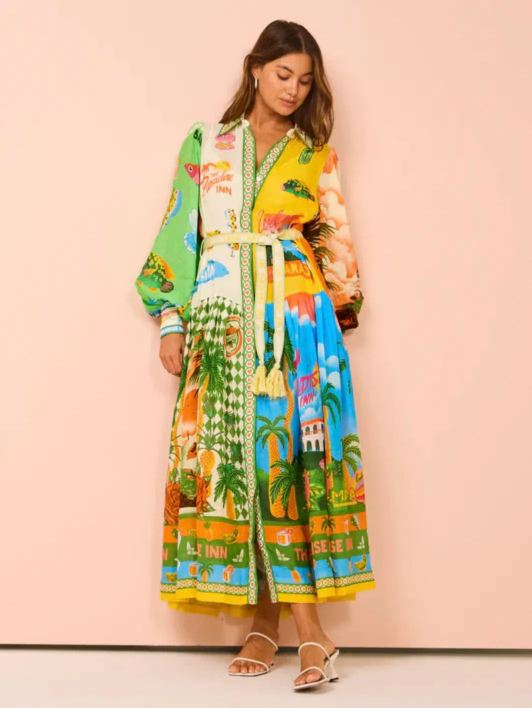 Alemais Paradiso Shirt Midi Dress Multi Print Size AU 12 - Image 1