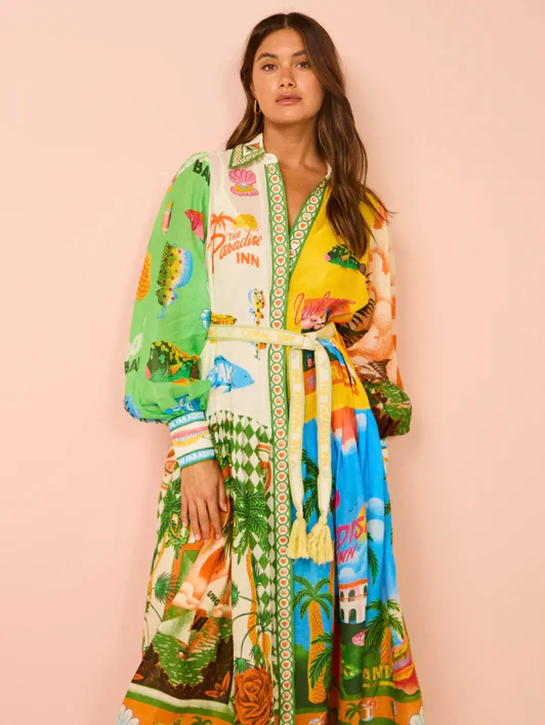Alemais Paradiso Shirt Midi Dress Multi Print Size AU 12 for rent on The Volte - main image