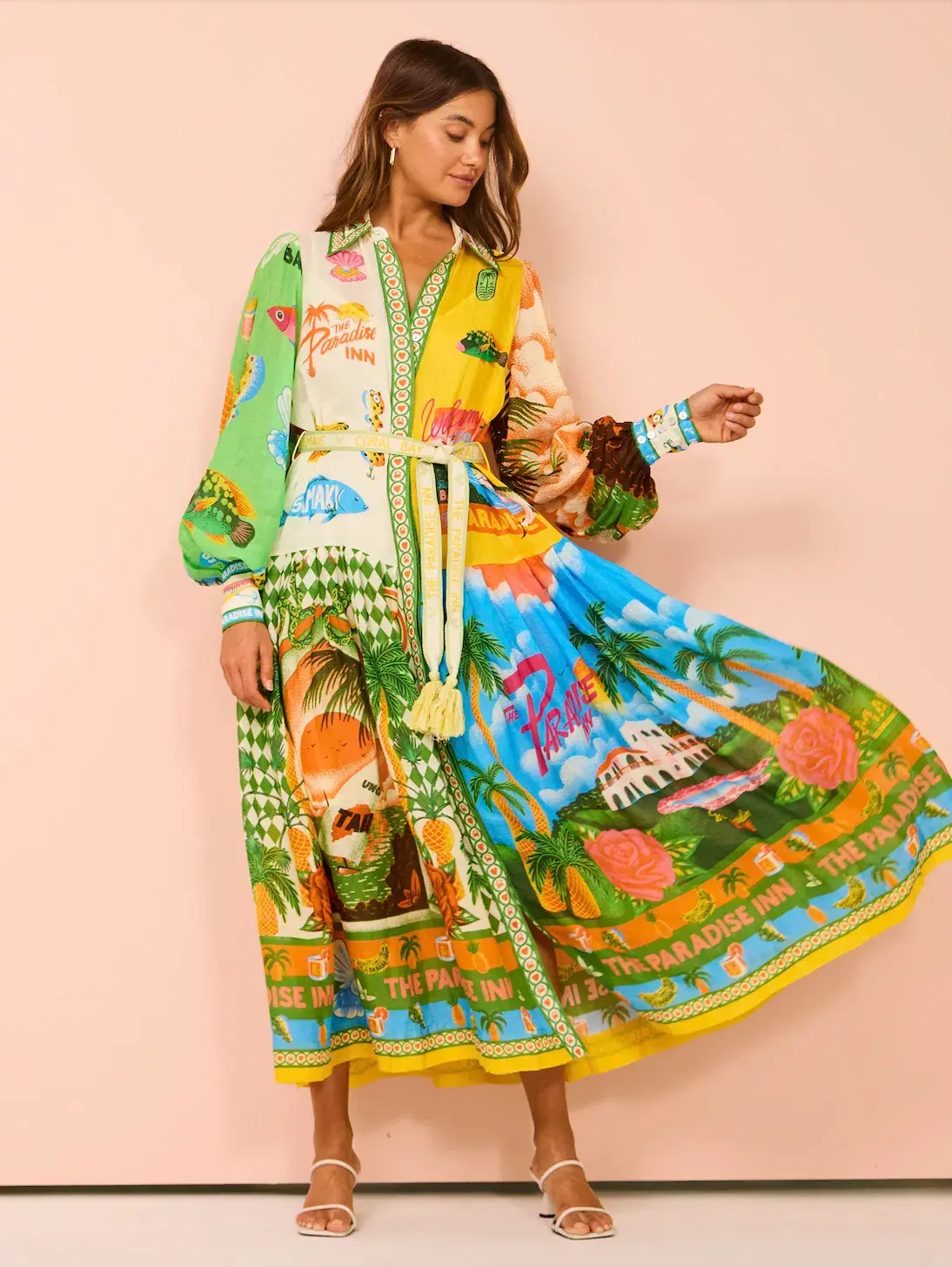 Alemais Paradiso Shirt Midi Dress Multi Print Size AU 12 - Image 2