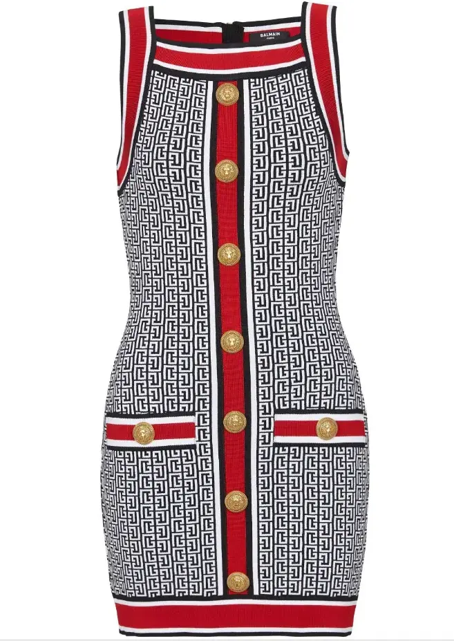 Balmain Jacquard Knit Mini Dress Multi Size 38/Au 10  - Image 4