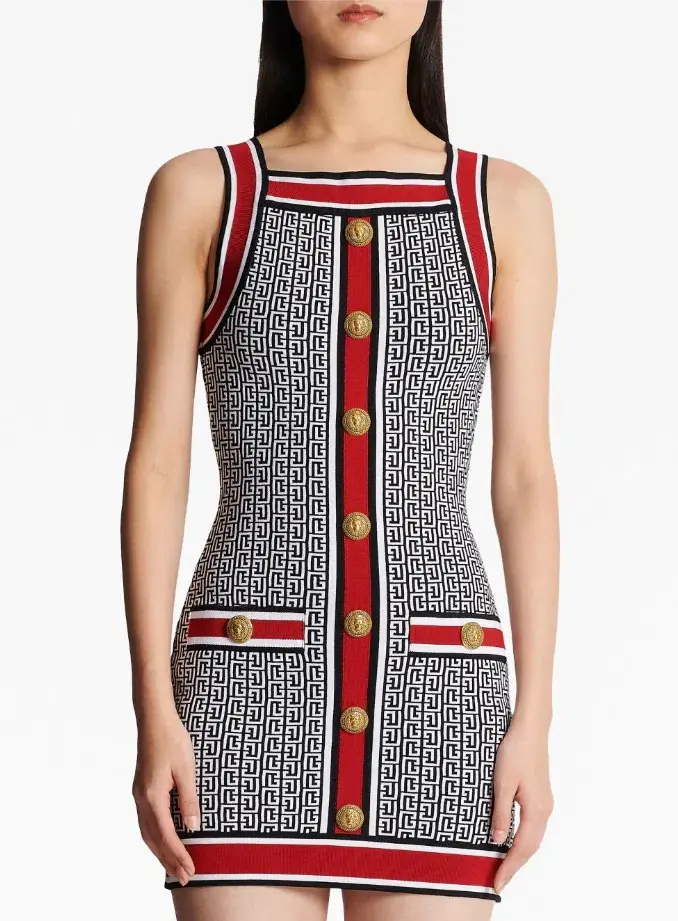 Balmain Jacquard Knit Mini Dress Multi Size 38/Au 10  - Image 2