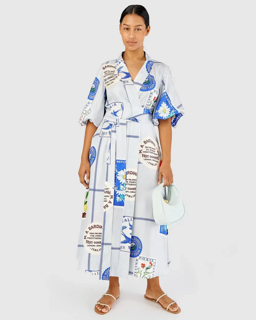 Oroton Picnic Print Dress Pale Blue Size 12 - Image 1