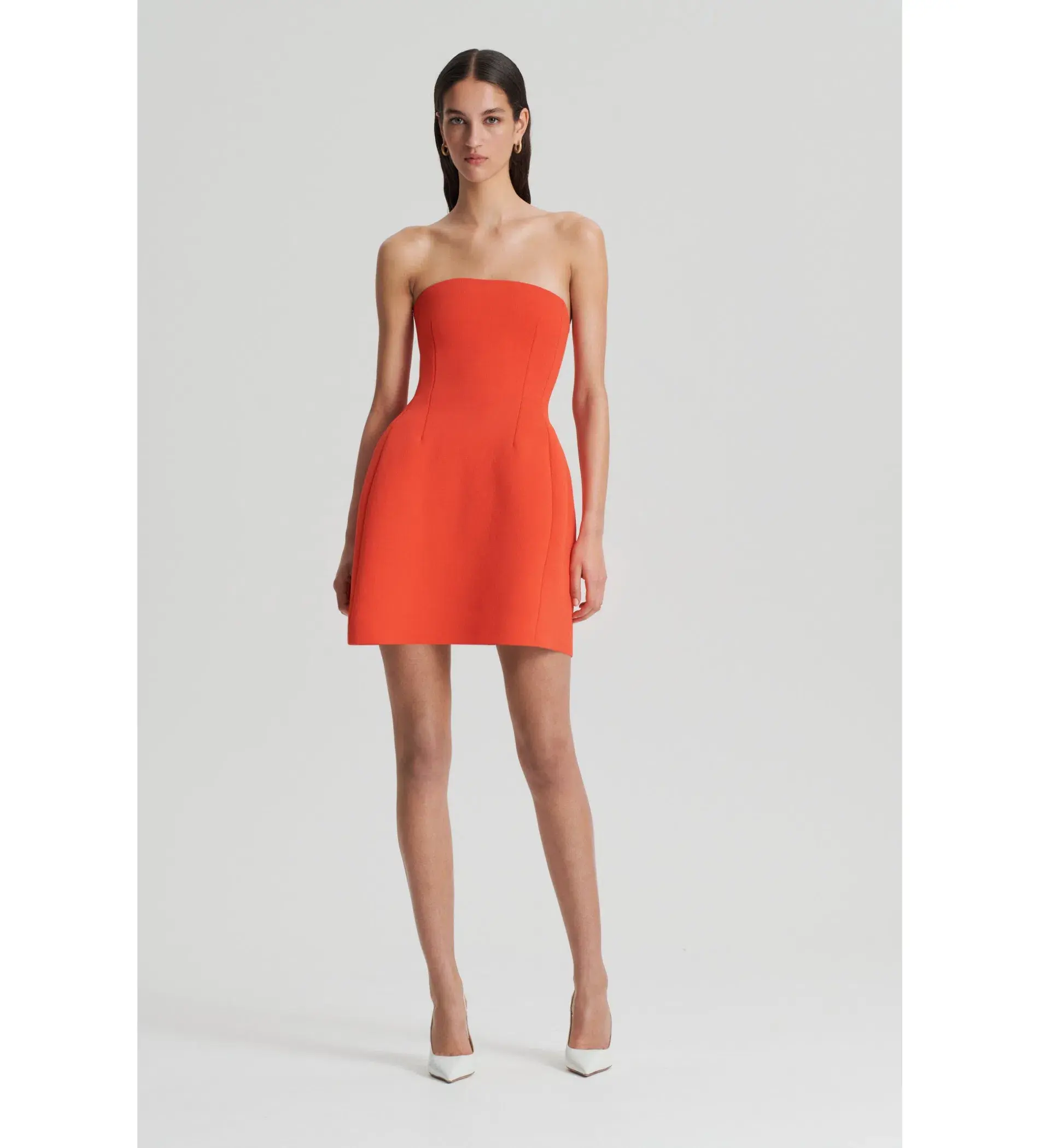 Scanlan Theodore Crepe Knit Peplum Strapless Dress With Gloves Crayon Size 6 - Image 1