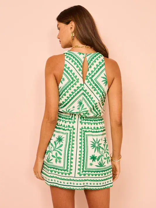 Mon Renn Losas Mini Dress Green/Print Size 12 - Image 3