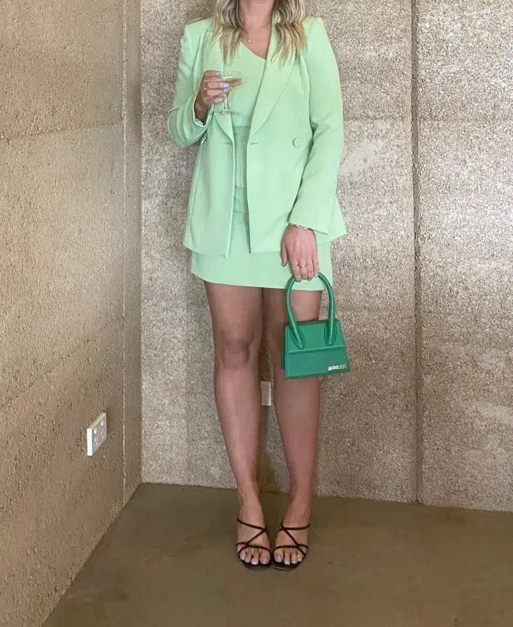 Kookai One Shoulder Dress And Blazer Set Green Size 12  - Image 1