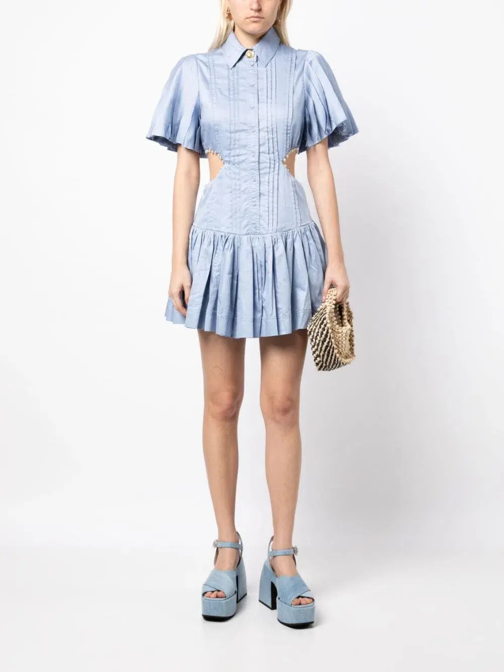 Aje Mythos Pearl Waist Mini Dress Blue Size 6 - Image 1