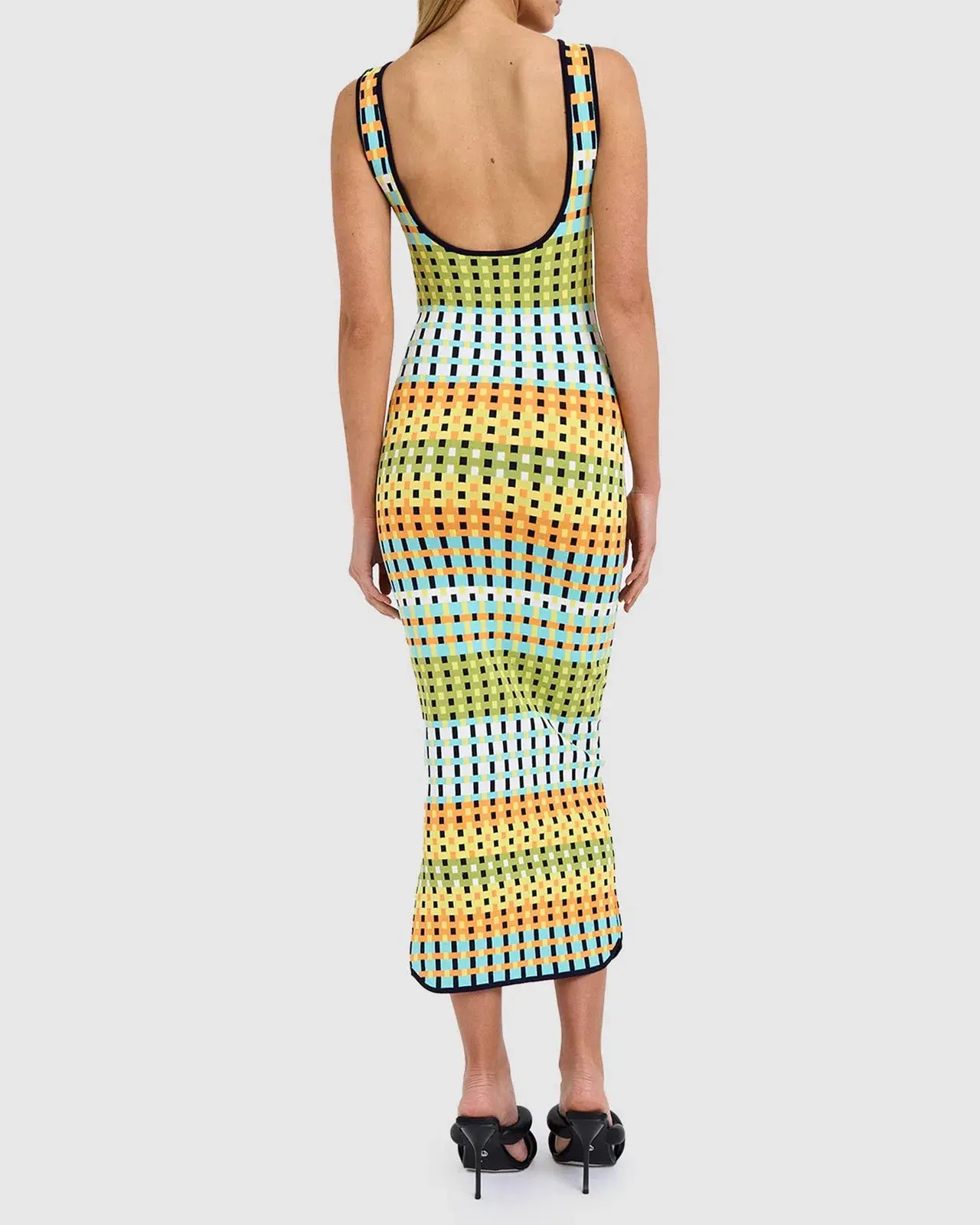 By Johnny Eve Grid Scoop Back Midi Dress Multi Size S/Au 8  - Image 3