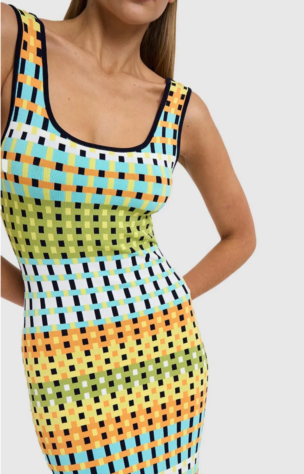 By Johnny Eve Grid Scoop Back Midi Dress Multi Size S/Au 8  for rent on The Volte - main image