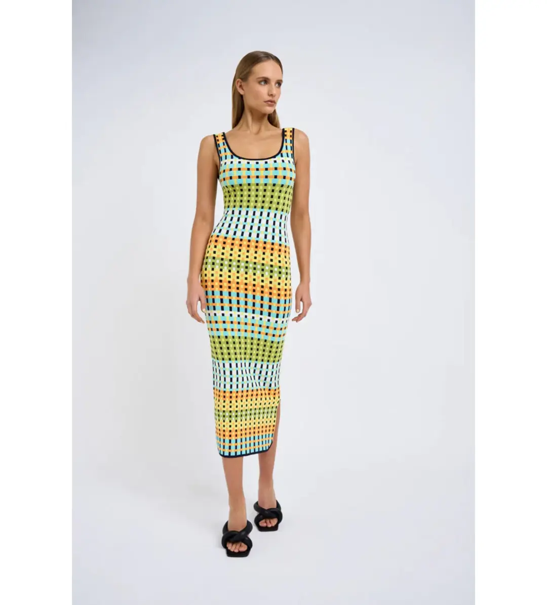 By Johnny Eve Grid Scoop Back Midi Dress Multi Size S/Au 8  for rent on The Volte - main image