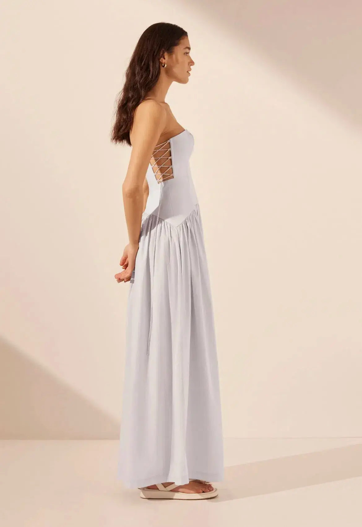 Shona Joy Amada Lace Up Strapless Maxi Dress Ice Blue Size 10 - Image 2