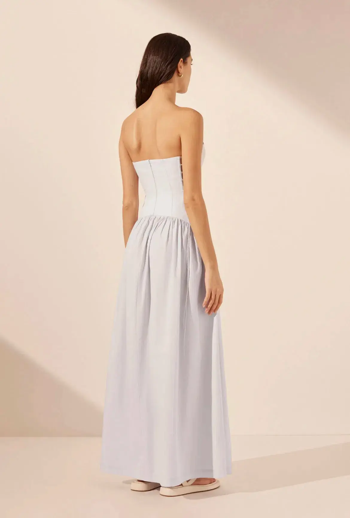 Shona Joy Amada Lace Up Strapless Maxi Dress Ice Blue Size 10 - Image 4