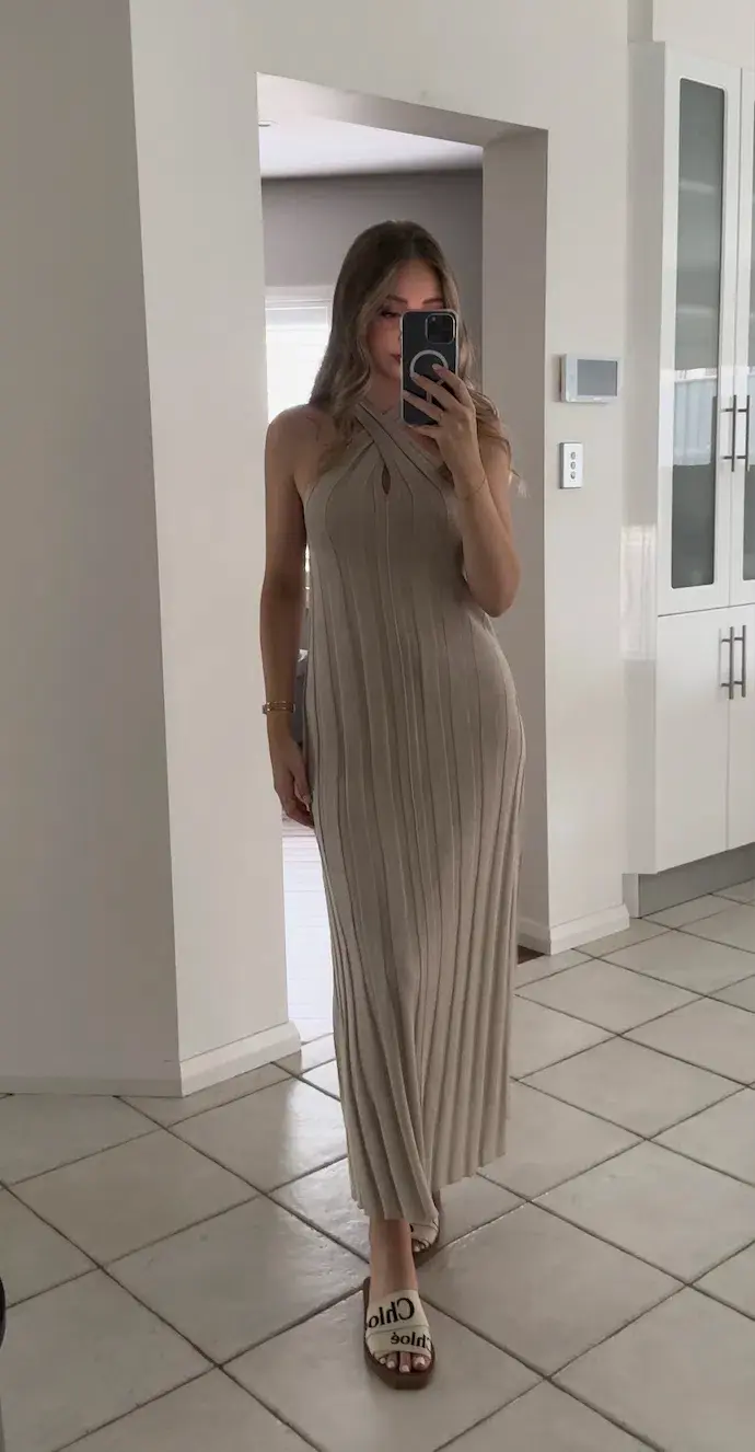 Dissh Everly Twist Knit Dress Natural Size 8 for rent on The Volte - main image