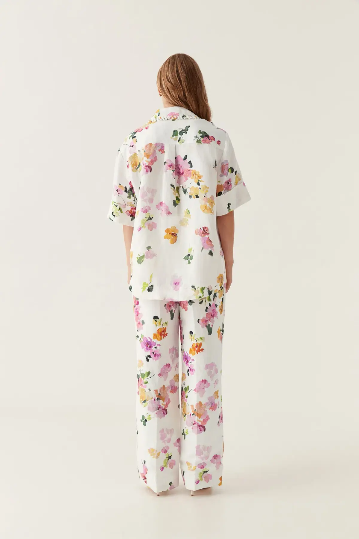Aje Constance Whipstitch Shirt  And Portray Pants Set White Floral Size 14  - Image 3
