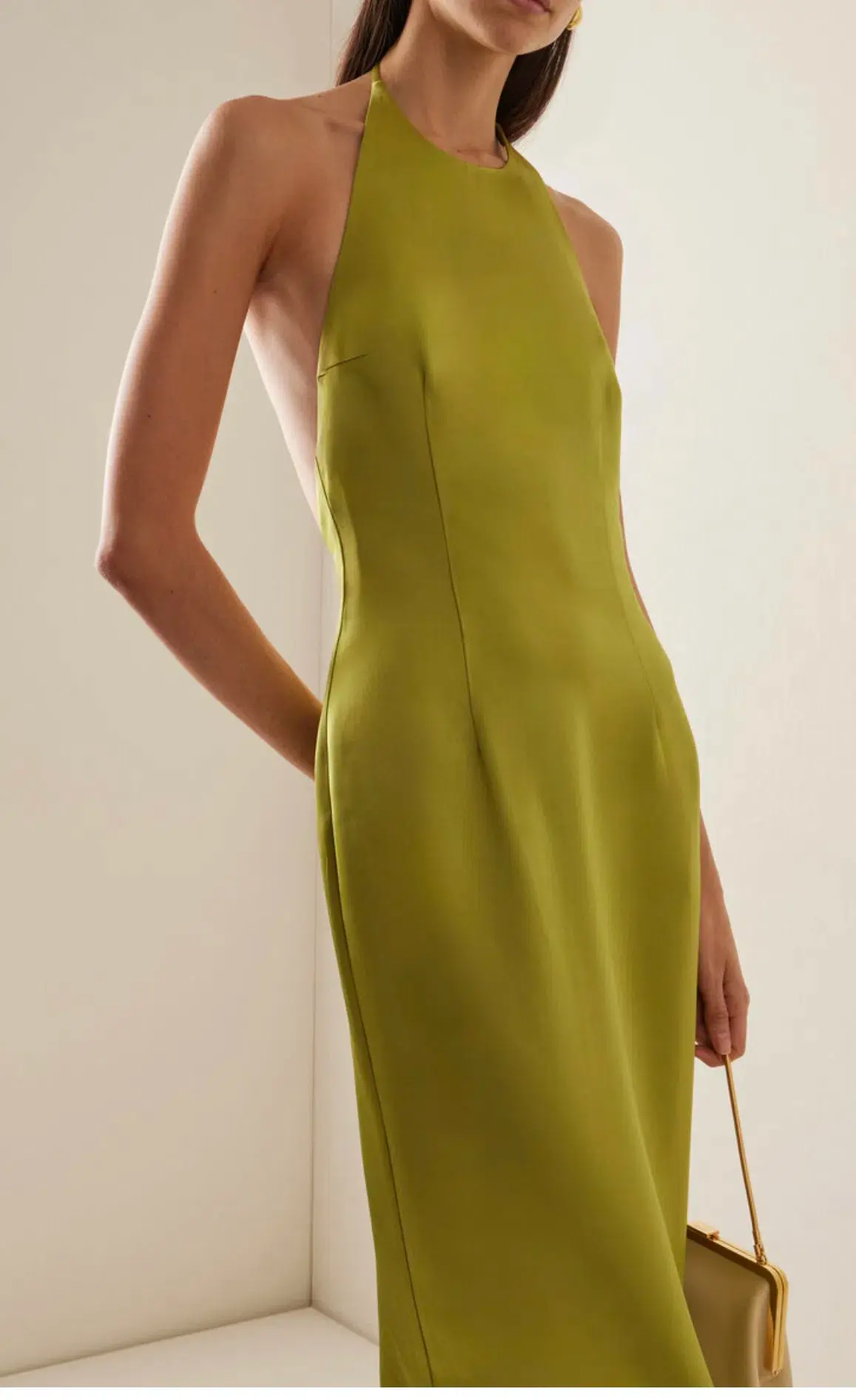 STAUD Janet Satin Halterneck Maxi Dress Lime Green Size 8  - Image 2