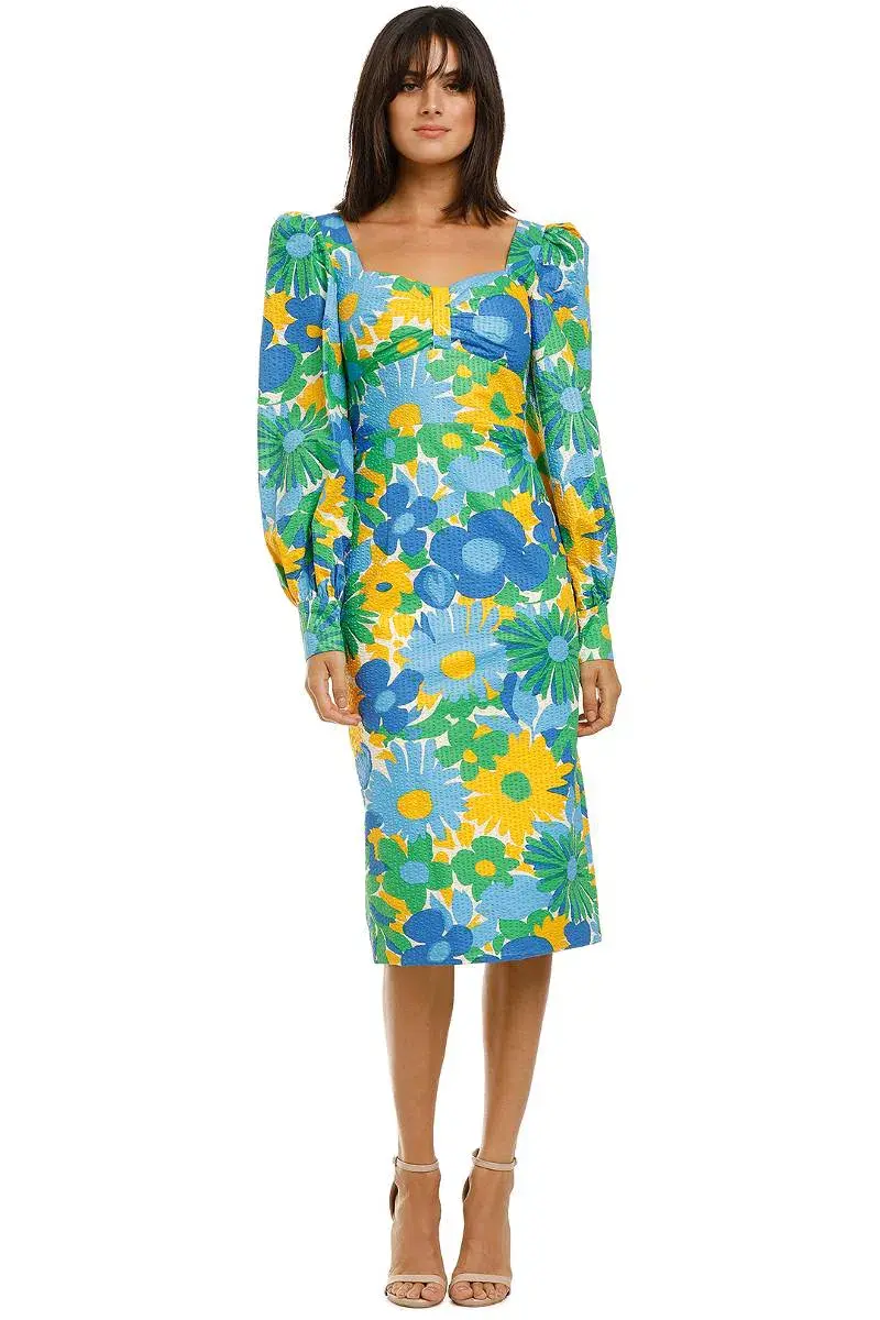 By Johnny Sunday Floral Cuff Sleeve Midi Dress Multi Size 8 - Image 4