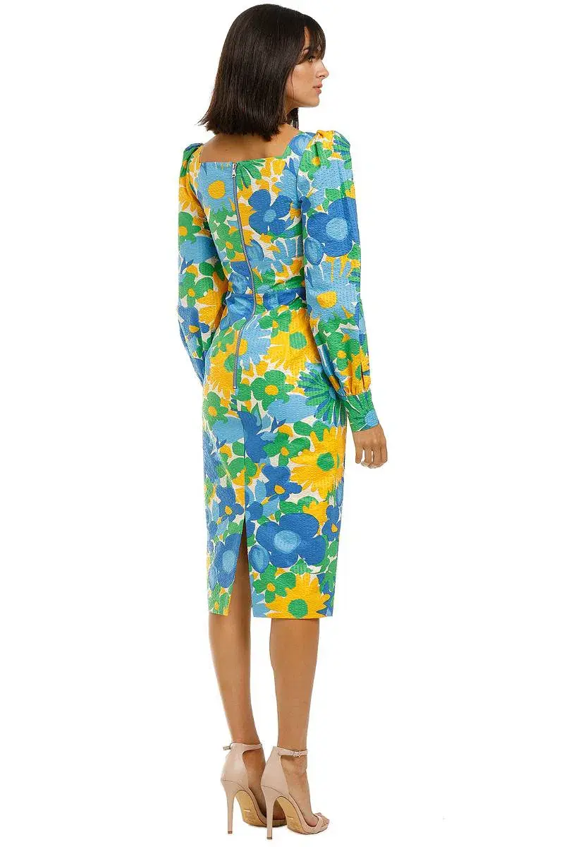 By Johnny Sunday Floral Cuff Sleeve Midi Dress Multi Size 8 - Image 3
