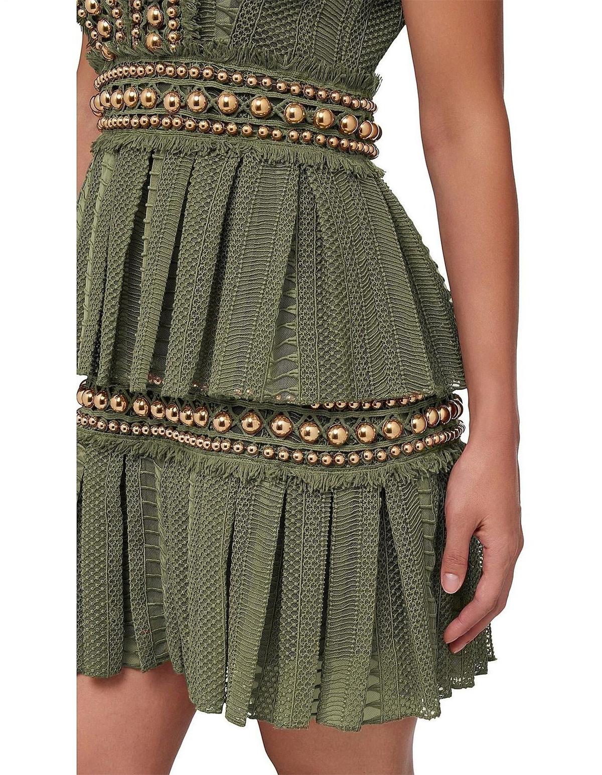 Khaki Lace Pleat Mini Dress Size 8 - Image 4