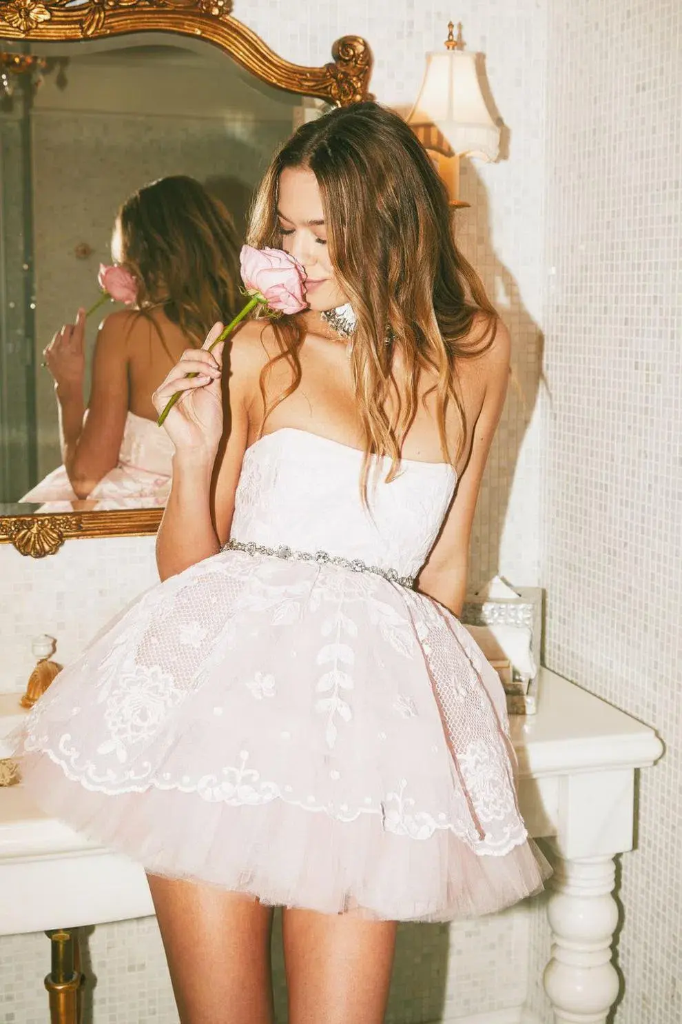 LoveShackFancy Jaylen Mini Dress in Ballerina Pink Size 6 for rent on The Volte - main image