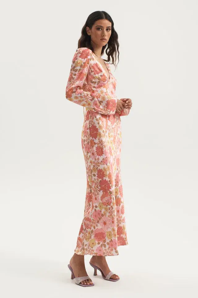 Ownley Zaliah Bias Backless Midi Dress Pink Floral Size S / AU 8 - Image 5