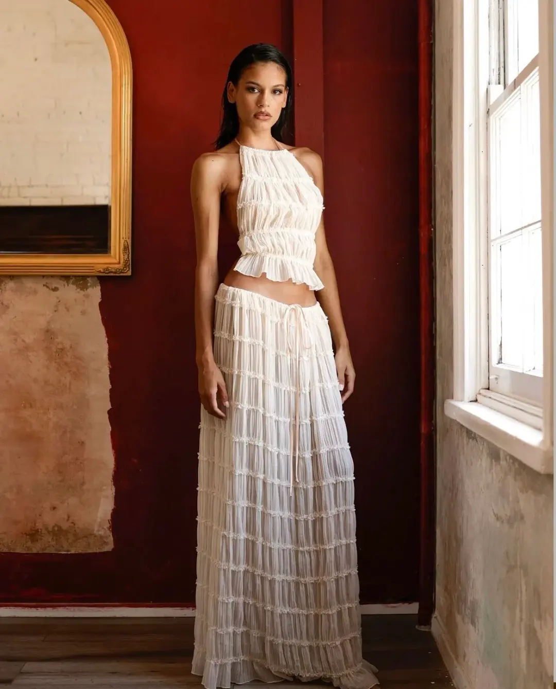 Arcina Ori Juliette Halter And Skirt Set In Warm Cream Size M / AU 10 for rent on The Volte - main image