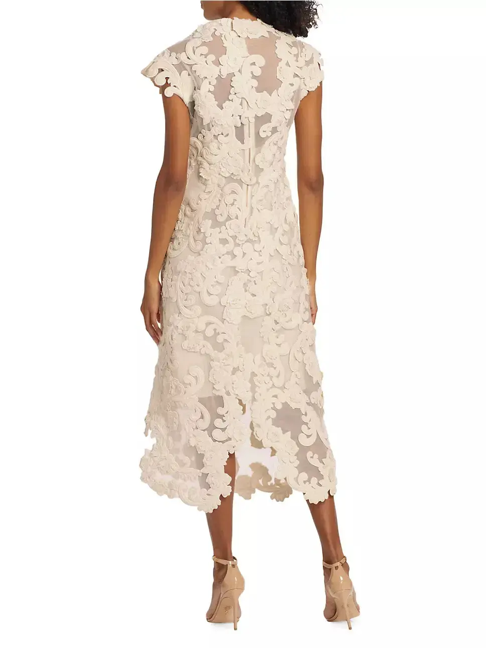 Zimmermann Sensory Motif Embroidered Velvet Appliquéd Midi Dress Macadamia Size 0 / AU 8 - Image 3