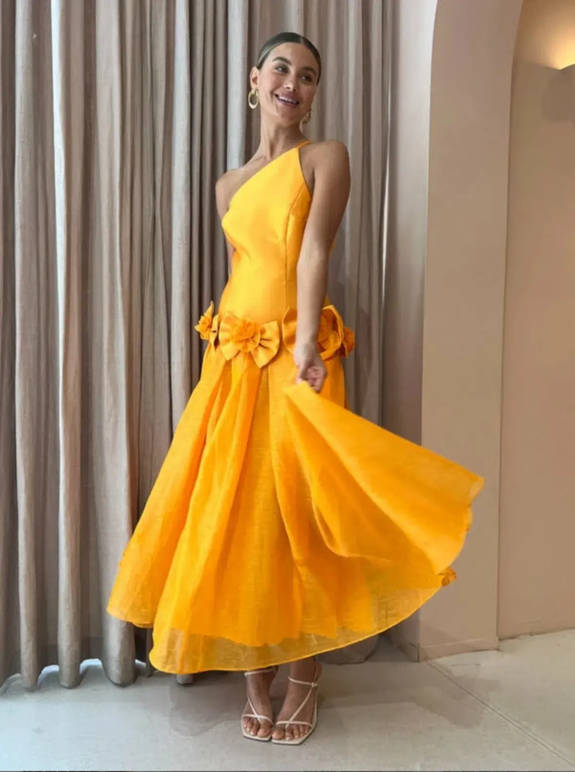 Alemais Macie One Shoulder Rosette Dress in Saffron Size 8  - Image 5