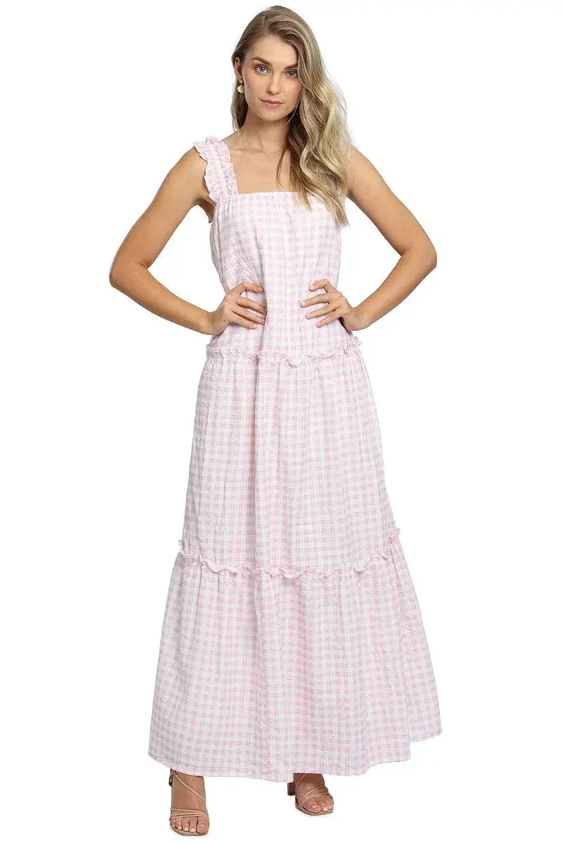Charlie Holiday Lottie Maxi Dress Pink Gingham Size 8 - Image 2