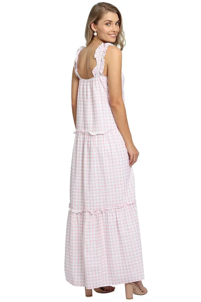 Charlie Holiday Lottie Maxi Dress Pink Gingham Size 8 - Image 3