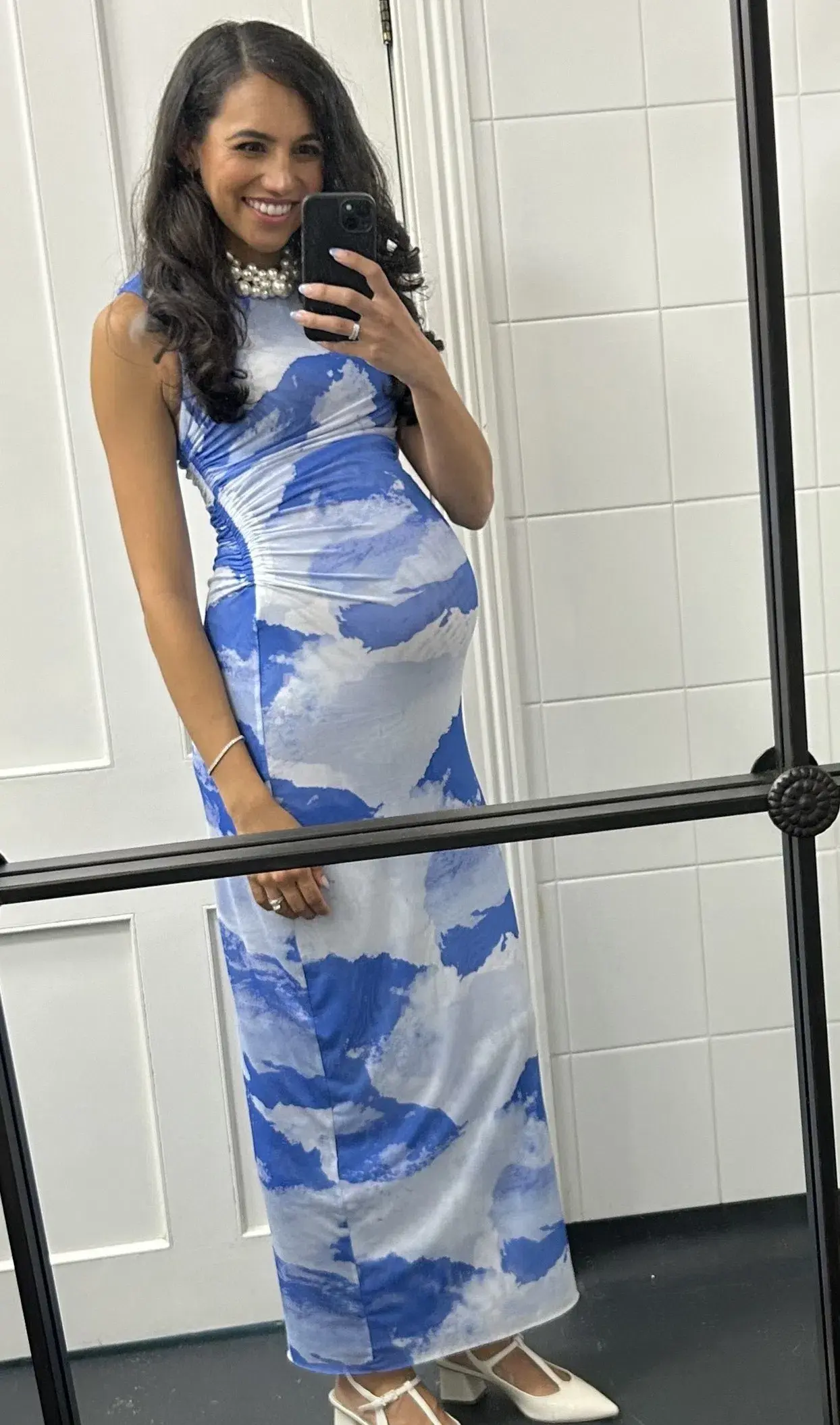 Scanlan Theodore Italian Cloud Print Dress Blue Size AU 6 - Image 4