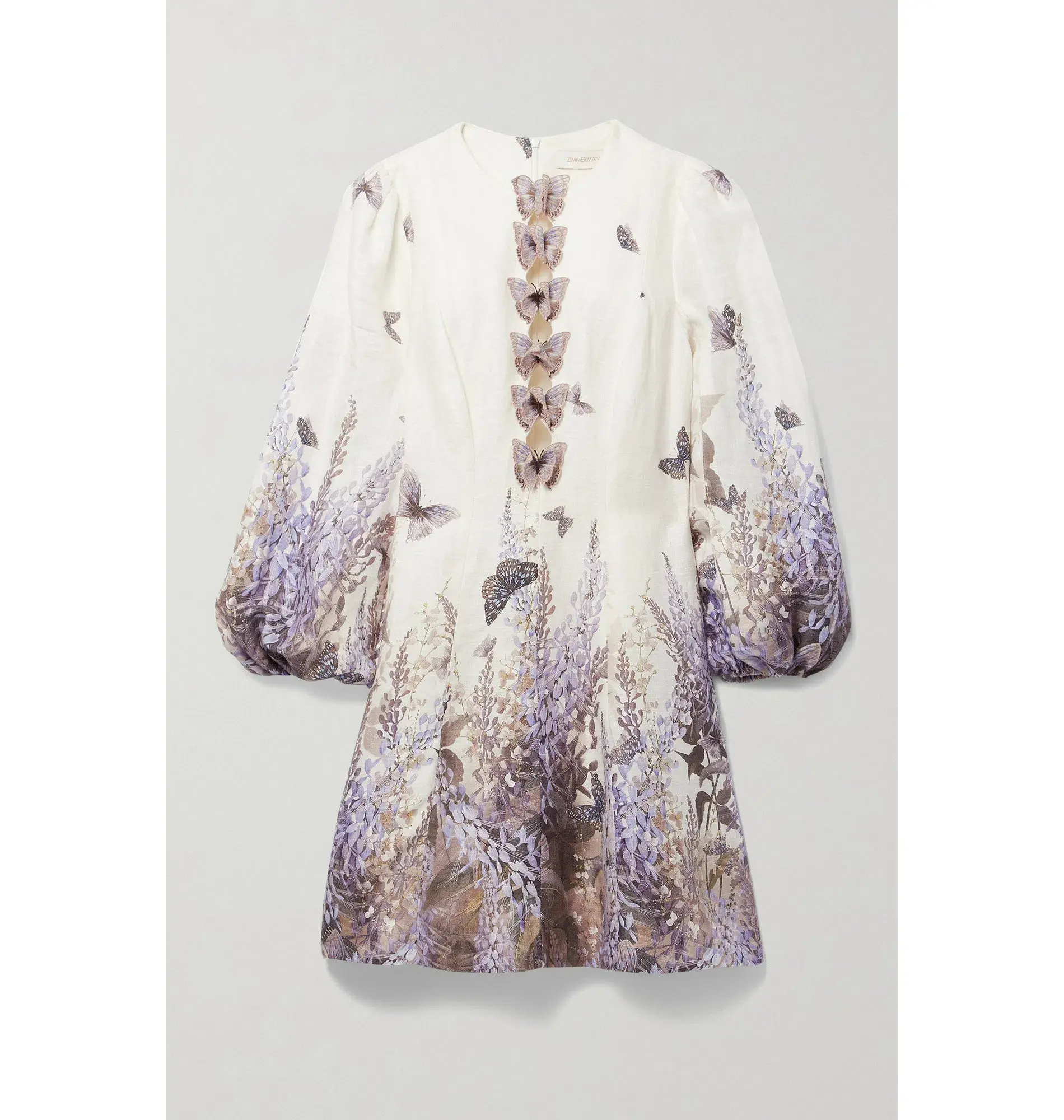 Zimmermann The Luminous Butterfly Mini Dress in Ivory Lavender Tea Size 2 / AU 12 - Image 5