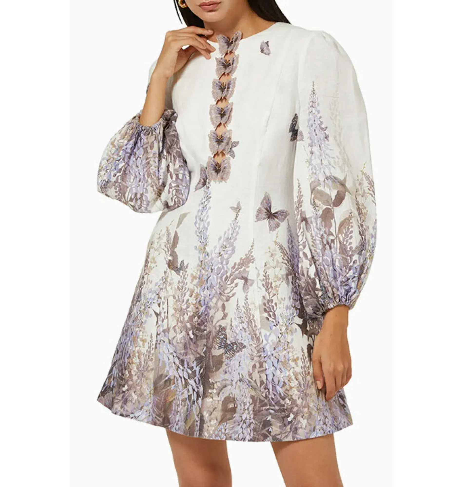 Zimmermann The Luminous Butterfly Mini Dress in Ivory Lavender Tea Size 2 / AU 12 - Image 2