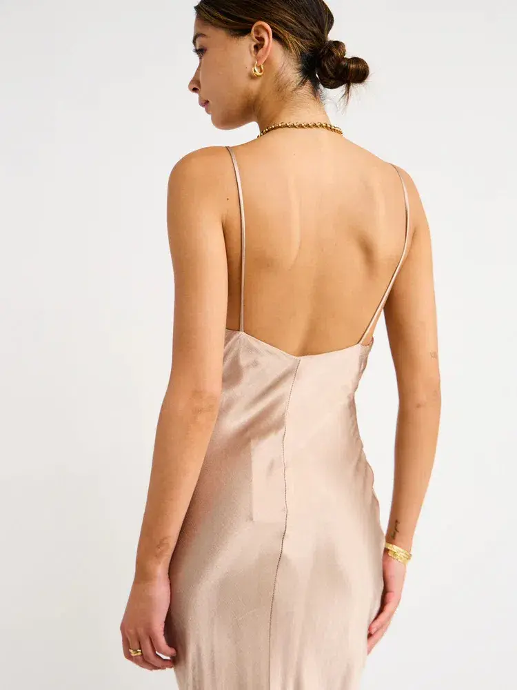 Bec & Bridge Lorelai V Maxi Dress in Smoke Taupe Size AU 8 for rent on The Volte - main image