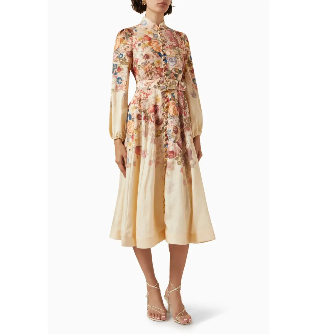 Zimmermann Luminosity Buttoned Midi Dress Morisot Cream Print Size 2 / AU 12 for rent on The Volte - main image