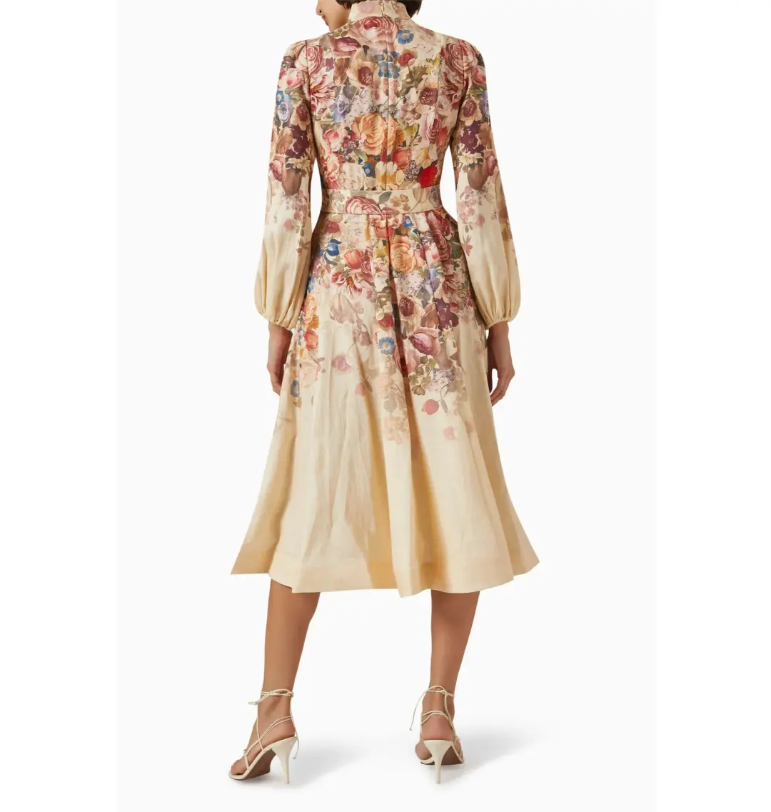 Zimmermann Luminosity Buttoned Midi Dress Morisot Cream Print Size 2 / AU 12 for rent on The Volte - main image