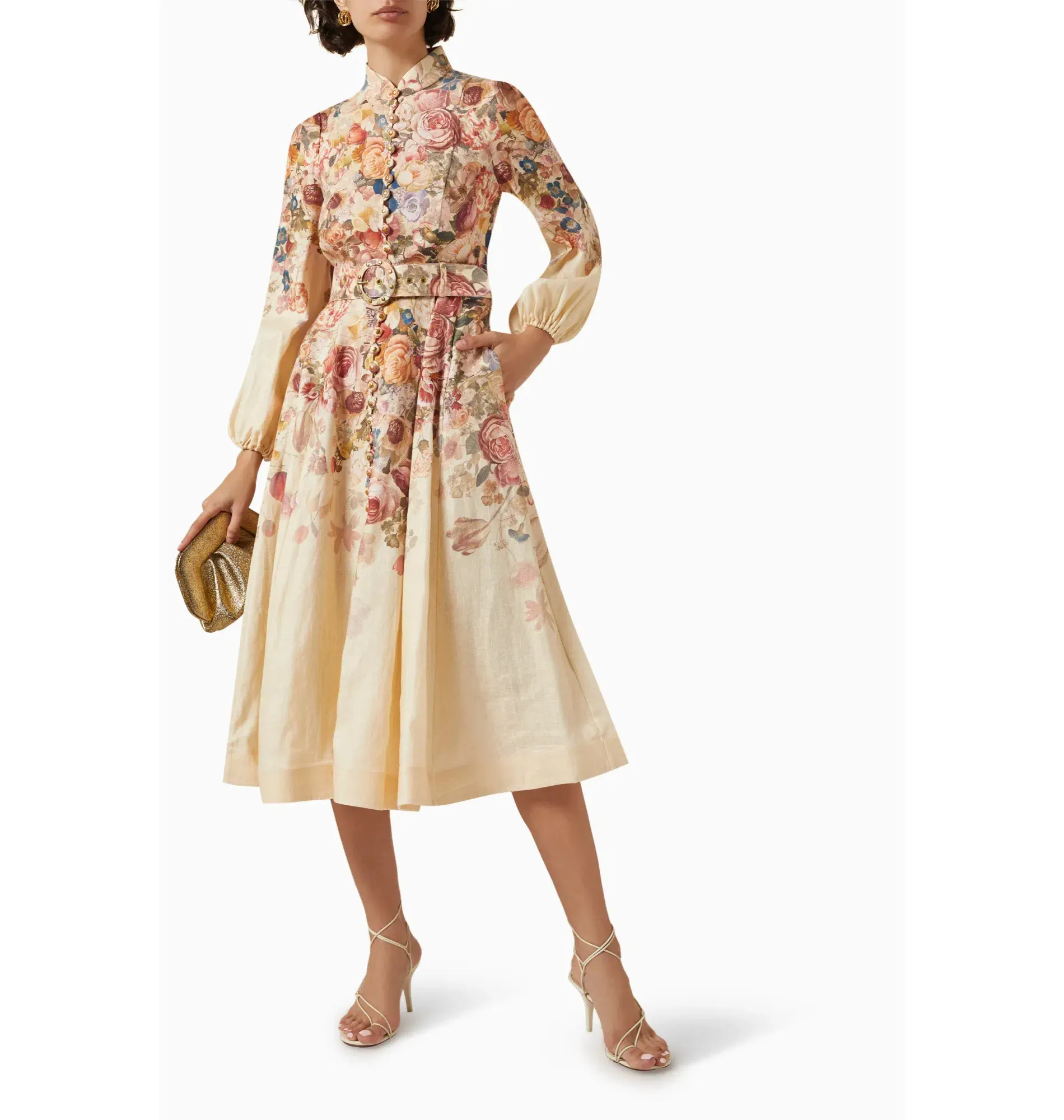 Zimmermann Luminosity Buttoned Midi Dress Morisot Cream Print Size 2 / AU 12 - Image 1
