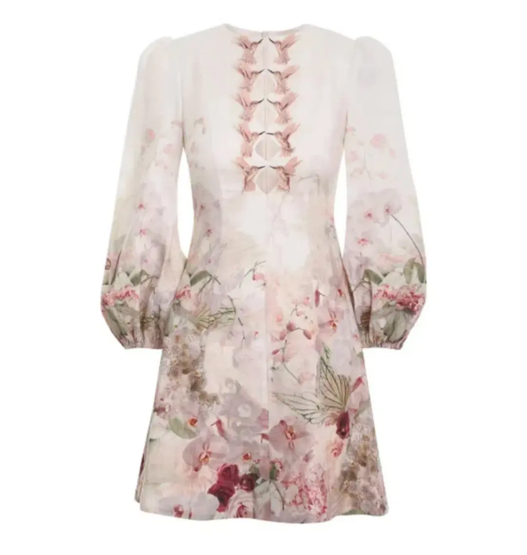 Zimmermann Dancer Hummingbird Mini Dress Alabaster Garden Floral Size 2 / AU 12 for rent on The Volte - main image